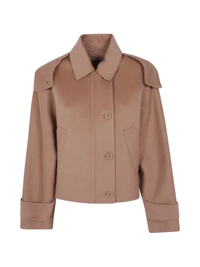 Twinset Hooded Button-up Jacket In Animal Print