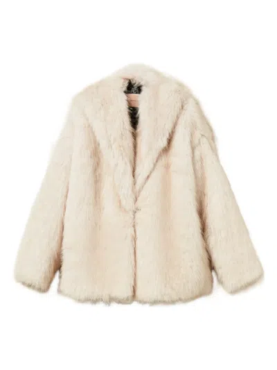 Twinset Hooded Faux-fur Coat In Neutral