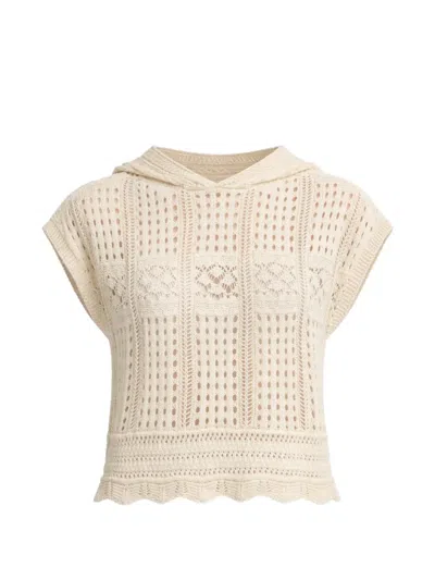 Twinset Hooded Knitted Top In Neutral