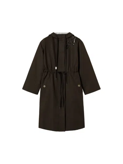Twinset Hooded Parka Coat In Black