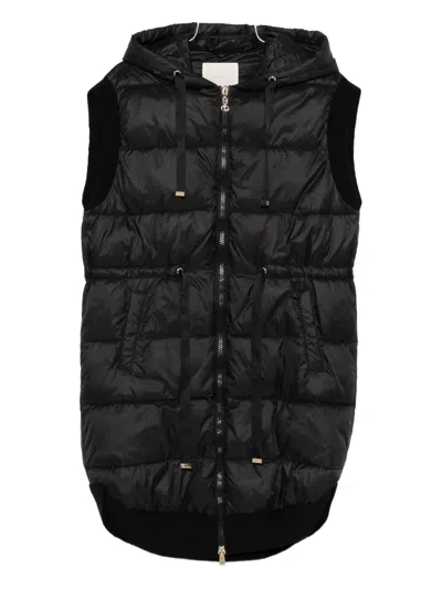 Twinset Hooded Quilted Vest In Black
