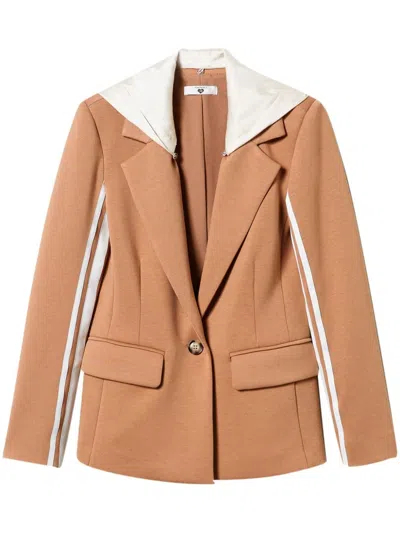 Twinset Hooded Scuba-jersey Blazer In Brown