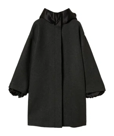 Twinset Hooded Single-breasted Coat In Black