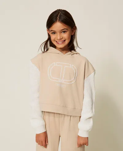 Twinset Kids' Sweat-shirt Avec Logo Et Manches En Maille In Brown