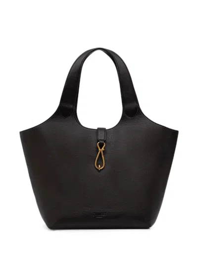 Twinset Hook-fastening Leather Tote Bag In Black