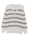 Twinset Horizontal Striped Knit Sweater With V-neckline In Multi