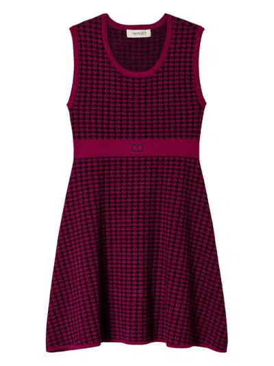 Twinset Kids' Houndstooth Jacquard Dress In Pink