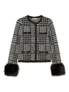 Twinset Houndstooth Pattern Jacket With Faux Fur Accents In Black