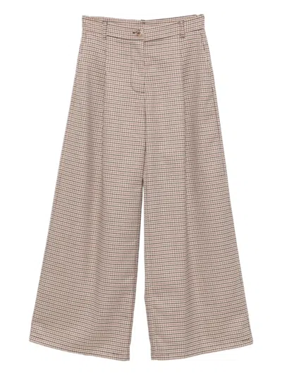 Twinset Kids' Houndstooth-pattern Pleated Trousers In Brown