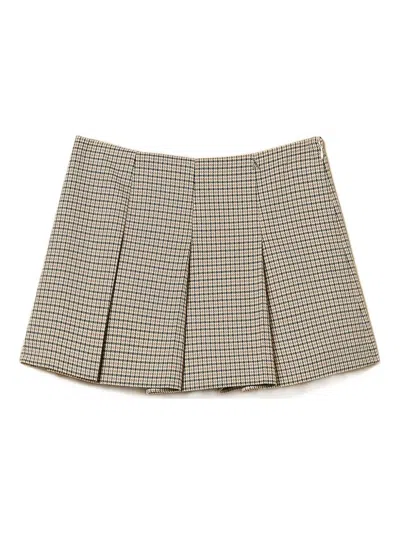 Twinset Houndstooth Pleated Mini Skirt In Gray