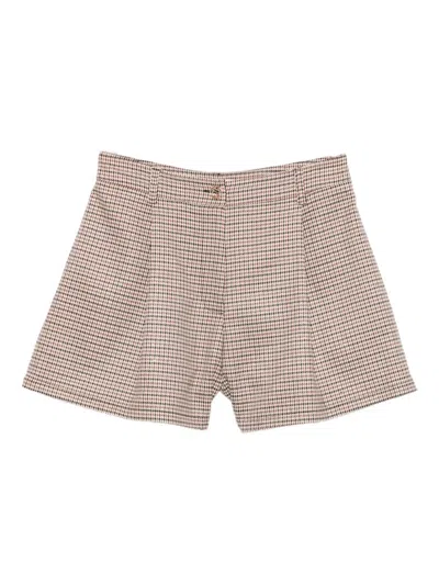 Twinset Kids' Houndstooth Pleated Shorts In Burgundy