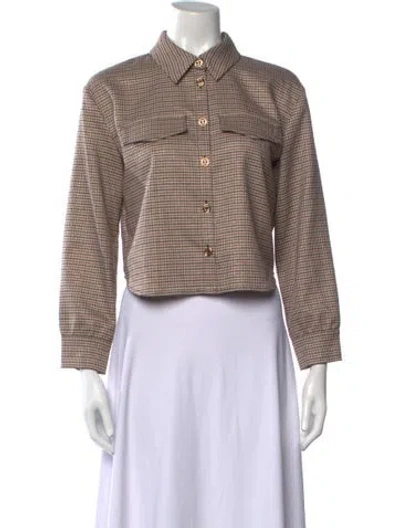 Pre-owned Twinset Houndstooth Print Long Sleeve Button-up Top W/ Tags In Neutrals