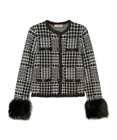 Twinset Knit Jacket With Sophisticated Jacquard Design In Black