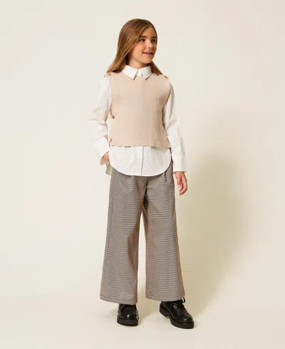 Twinset Kids' Houndstooth Trousers In Gray