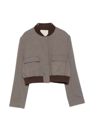 Twinset Houndstooth-pattern Cropped Jacket In Brown