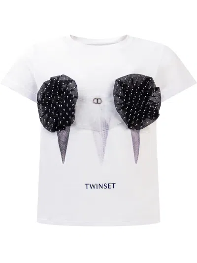 Twinset Kids' Ice Cream-print Cotton T-shirt In Bianco