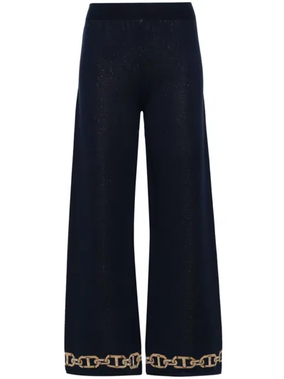 Twinset Intarsia-knit Straight Trousers In Blue