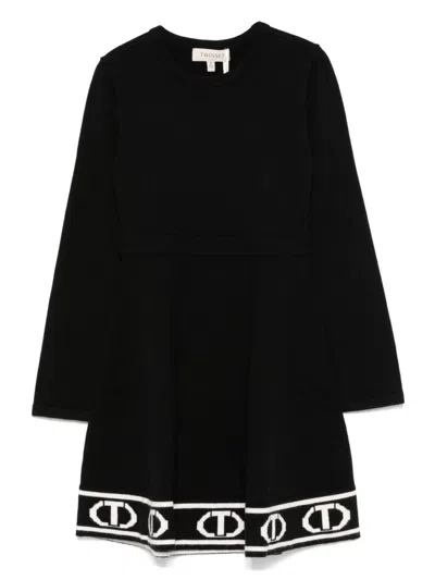 Twinset Intarsia-logo Dress In Black