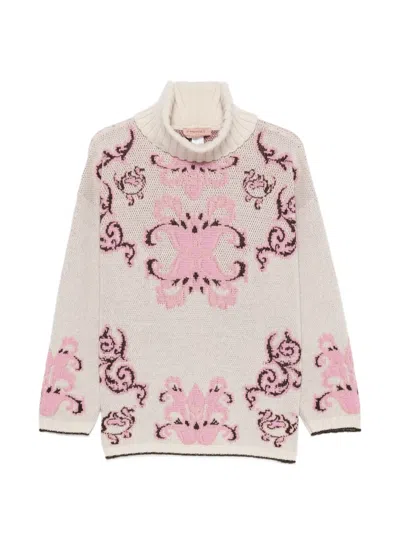 Twinset Jacquard Wool-blend Knit Sweater In Neutral
