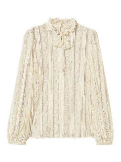 Twinset Ivory Lace Blouse With Lavallire Collar In Neutral