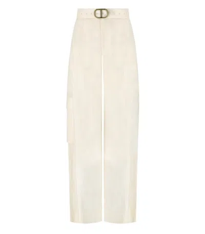 TWINSET TWINSET  IVORY LINEN WIDE LEG TROUSERS