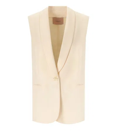 TWINSET TWINSET  IVORY SINGLE-BREASTED VEST