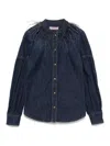 Twinset Feather-detail Denim Shirt In Blue