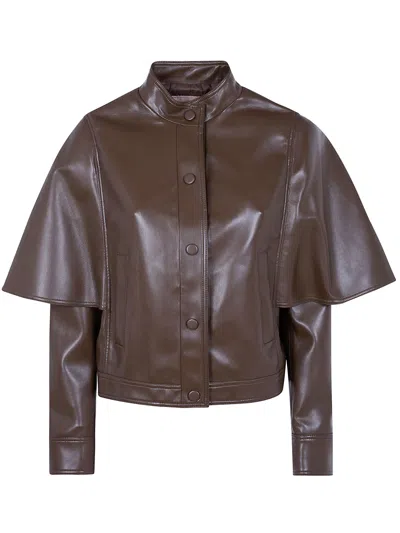 Twinset Faux-leather Shawl-collar Casual Jacket In Brown