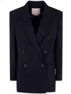 Twinset Double-breasted Long-sleeve Blazer In Black