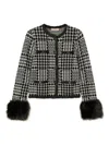 Twinset Houndstooth Pattern Jacket With Faux Fur Accents In Multi