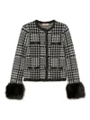 Twinset Houndstooth Pattern Jacket With Faux Fur Accents In Gray