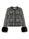 Twinset Houndstooth Pattern Jacket With Faux Fur Accents In Multi