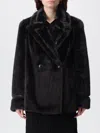 Twinset Black Coat With Classic Lapels In Faux Fur Woman In Multi