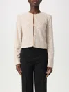 Twinset Beige Sequin Jacket With All-over Fau-pearl Embellishments In Gold