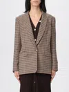 Twinset Beige Single-breasted Jacket With All-over Check Motif In Wool Blend Woman In Multi