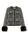 Twinset Checked Faux Fur-trim Jacket In Black
