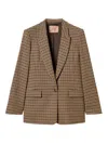 Twinset Beige Single-breasted Jacket With All-over Check Motif In Wool Blend Woman In Animal Print