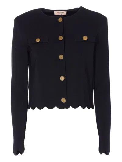 TWINSET TWINSET BLACK CARDIGAN WITH GOLD BUTTONS