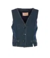 Twinset Denim Vest With Front Pockets And V-neckline In Blue