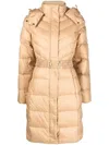 Twinset Hooded Belted Puffer Coat In Brown