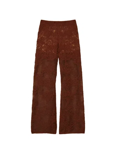 Twinset Jacquard Alpaca Blend Knit Trousers In Brown