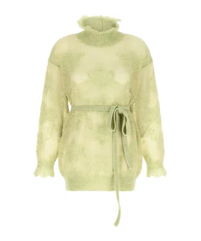 Twinset Jacquard Belted Maxi Knitted Sweater In Multi