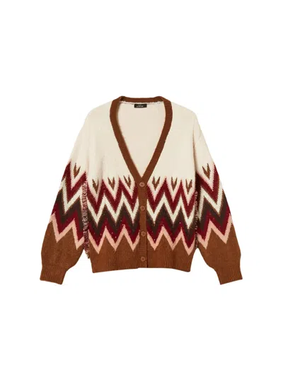 Twinset Jacquard Cardigan With Sequins In Neutrals