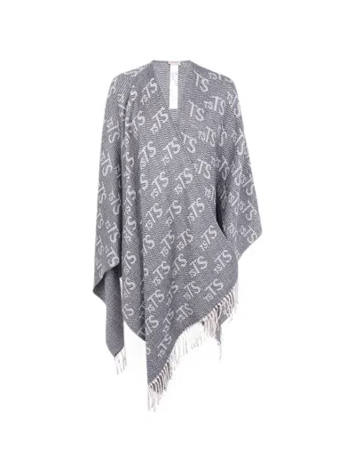 Twinset Jacquard Chevron Scarf In Gray