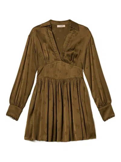 Twinset Jacquard Floral-pattern Mini Dress In Brown