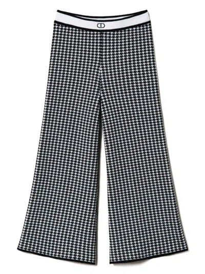 Twinset Kids' Jacquard Houndstooth Knitted Trousers In Black
