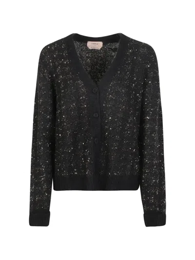 Twinset Jacquard Knit Cardigan With Houndstooth Pattern In Black