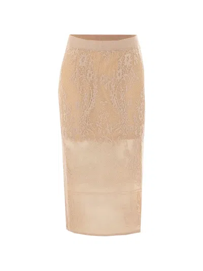 Twinset Jacquard Knit Midi Skirt In Neutral