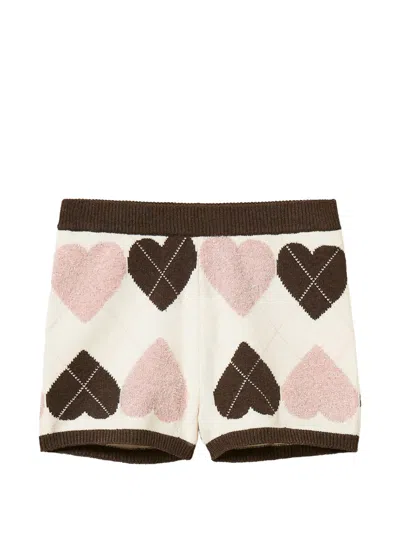 Twinset Jacquard Knit Shorts With Heart Pattern In Neutrals