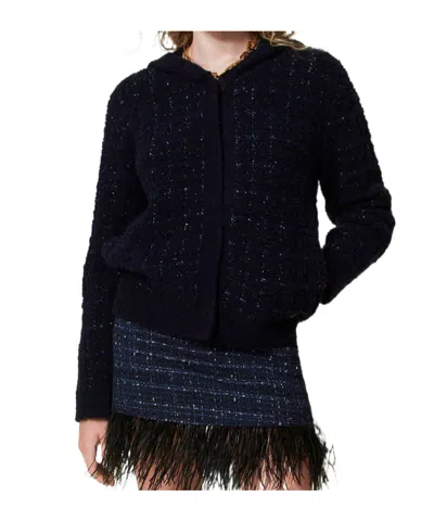 Twinset Jacquard Knitted Checked Jacket In Black